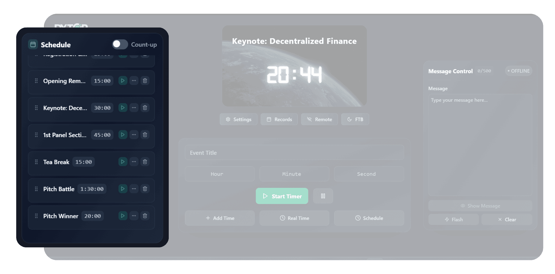 Dytor Pro Event Scheduling Interface - Professional Event Management Dashboard